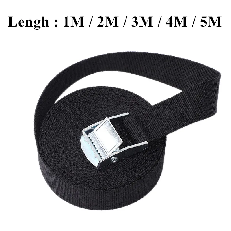 

New 1M/2M/3M/4M/5M Black Buckle Tie-Down Belt Cargo Straps for Car Motorcycle Bike Metal Buckle Tow Rope Strong Ratchet Belt
