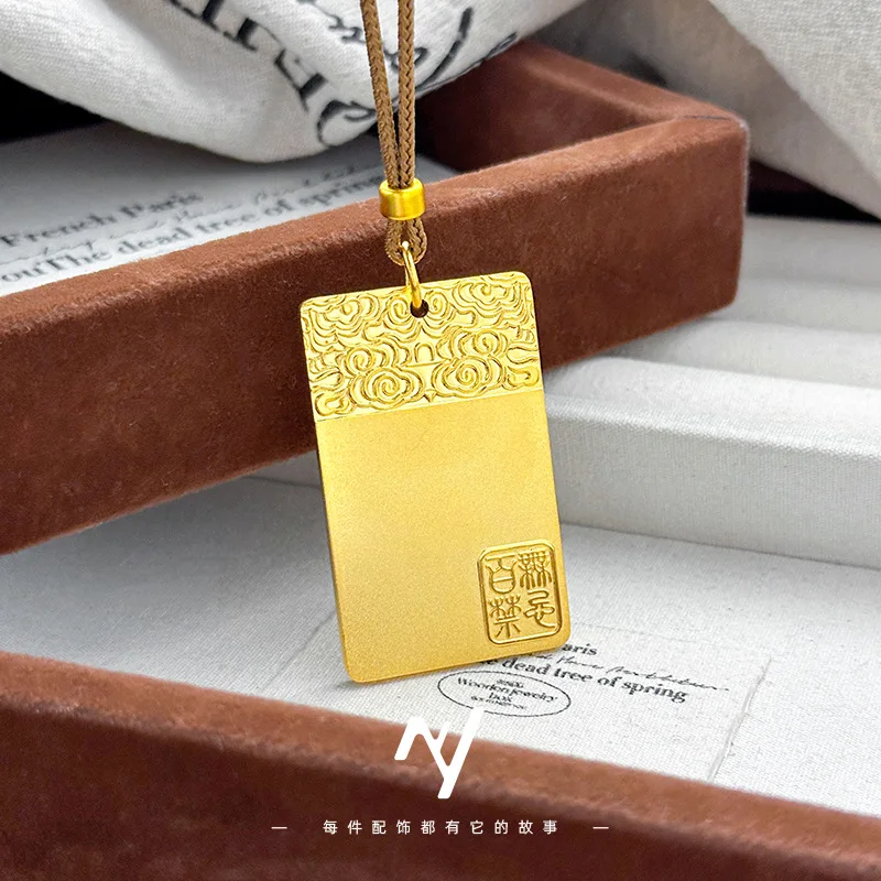 24k 999A gold necklace made with genuine pure gold and vacuum-casting techniques, featuring a modern-style auspicious pendant