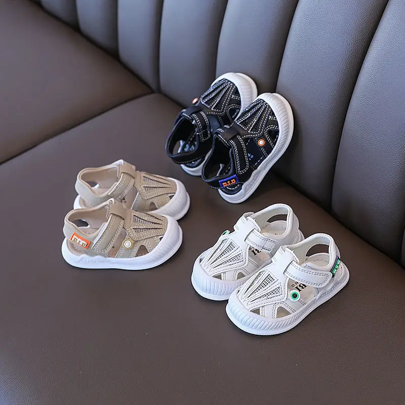 Children's Baotou Sandals Korean Version of Non-slip Soft Bottom Velcro Boys Girls Beach Shoes Baby Sandals Boys Casual Sandals