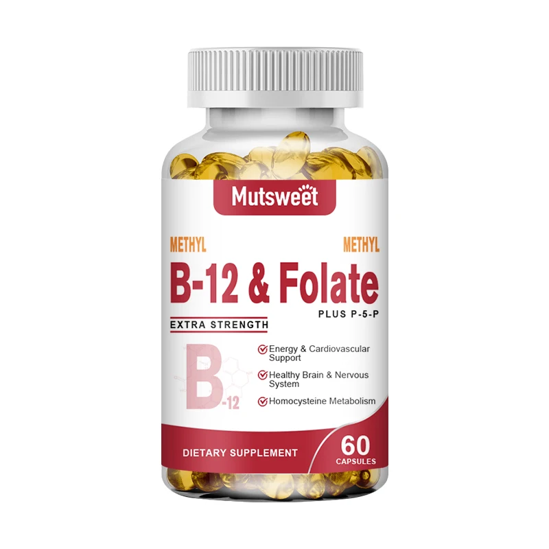 MUTSWEET Vitamin B12 Capsules for Brain,Nervous System Intelligence Health Homocysteine Metabolism Supplement Energy