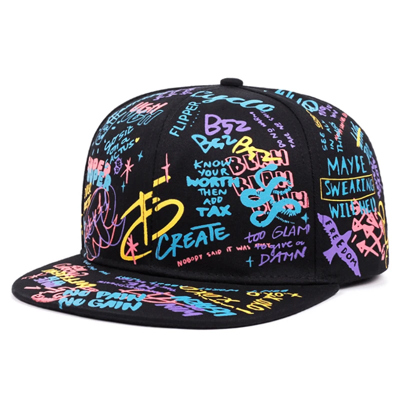 2026 New Fashionable Creative Hip Hop Hat Color Graffiti Printed Baseball Hat Outdoor Leisure Sunshade Hat Unisex Flat Edge Hat