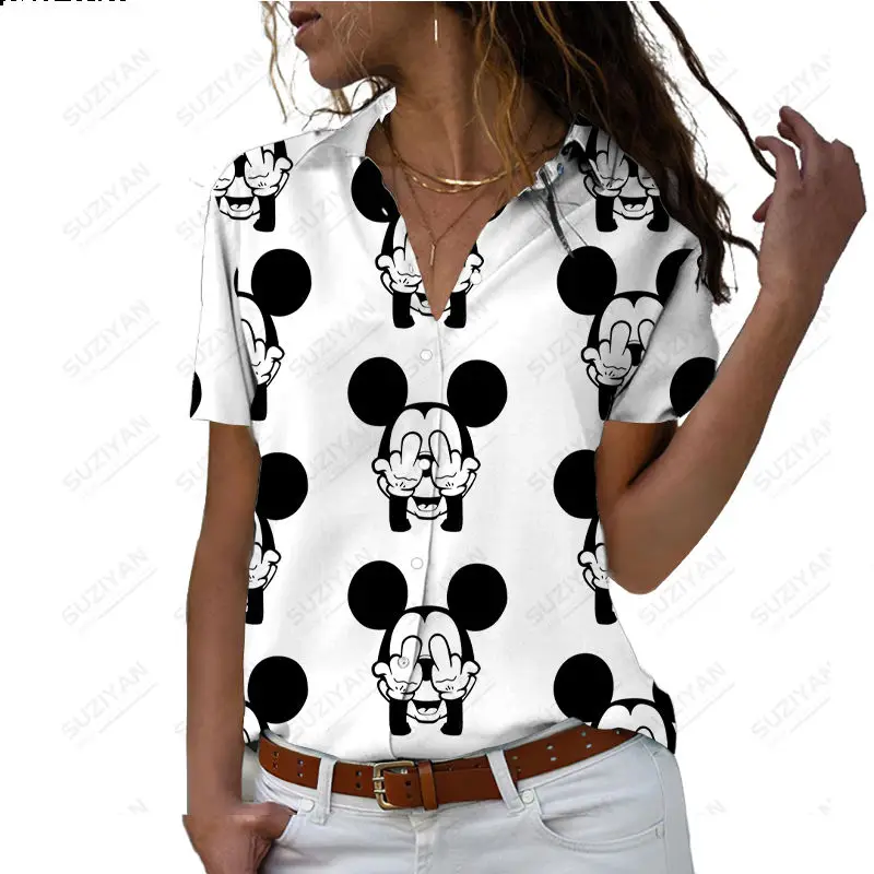 Disney-Chemise décontractée à manches courtes de dessin animé imprimé 3D mignon, grande chemise hawaïenne, cardigan boutonné, haut d\'été, nouveau,