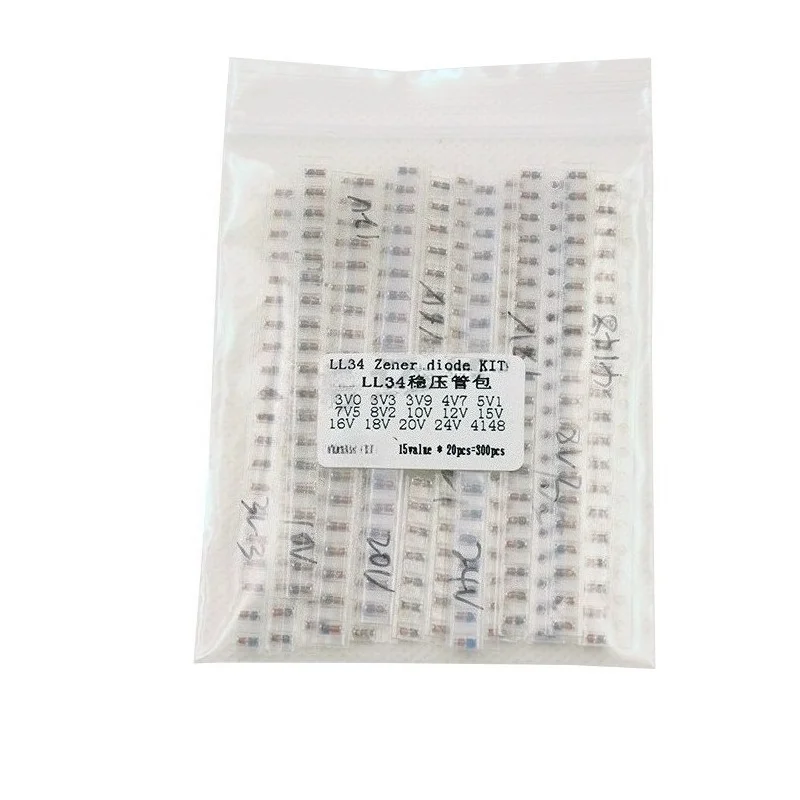LL34 Zener Diode Kit 300Pcs 15 Values 1/2W 3V-24V SMD for DIY Electronics