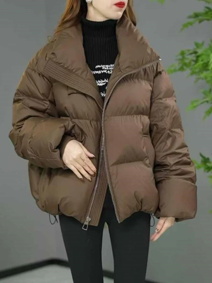 

Autumn Winter Women's down Cotton Jaet Unique High-End Sensation Trendy Vintage Personali Coffee Color Loose Fit Sle