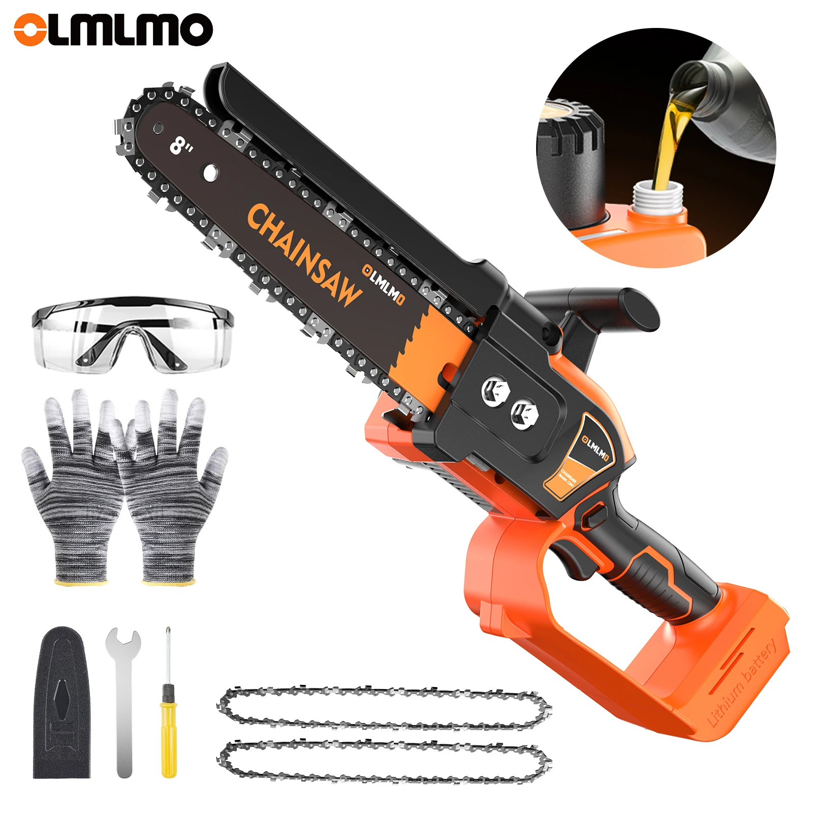 

OLMLMO CS01 Portable 8" Cordless Chainsaw Brushless Motor Handheld Chain Saw External Battery Wood Branch Pruning Electric Tools