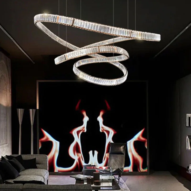 

Modern, light luxury, crystal, chandelier, living room, atmosphere, simplicity, villa, duplex, ring, art