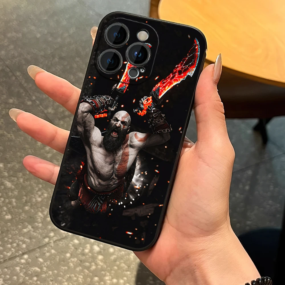 Game G-God of War Kratos Phone Case for iPhone 12 11 13 14 15 16 Max Pro Plus Black Soft Silicone Cover