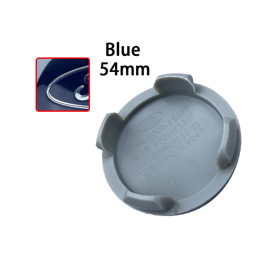 MZXM 4 pcs 54MM Hub Centre Rim Cover Badge Blue and Chrome Center Wheel Cap Kit For Ford Most Models Focus Fiesta Ka Kuga