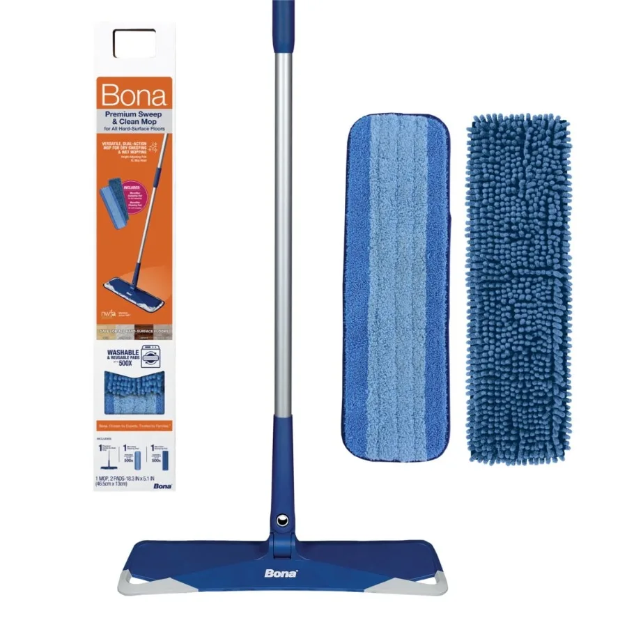 

Premium Multi-Surface Sweep and Clean Mop Kit - Includes Reusable Microfiber Cleaning Pad and Resuable Microfiber Sweeping Pad