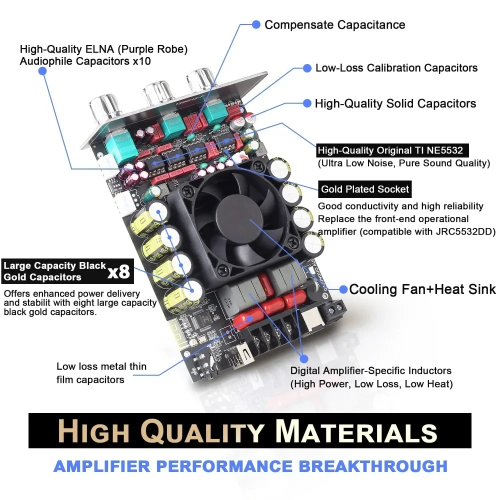 

T220H 220W*2 Fever Level Lossless BT Audio Amplifier Board Module Stereo High And Low Frequency Adjustment Tpa3251