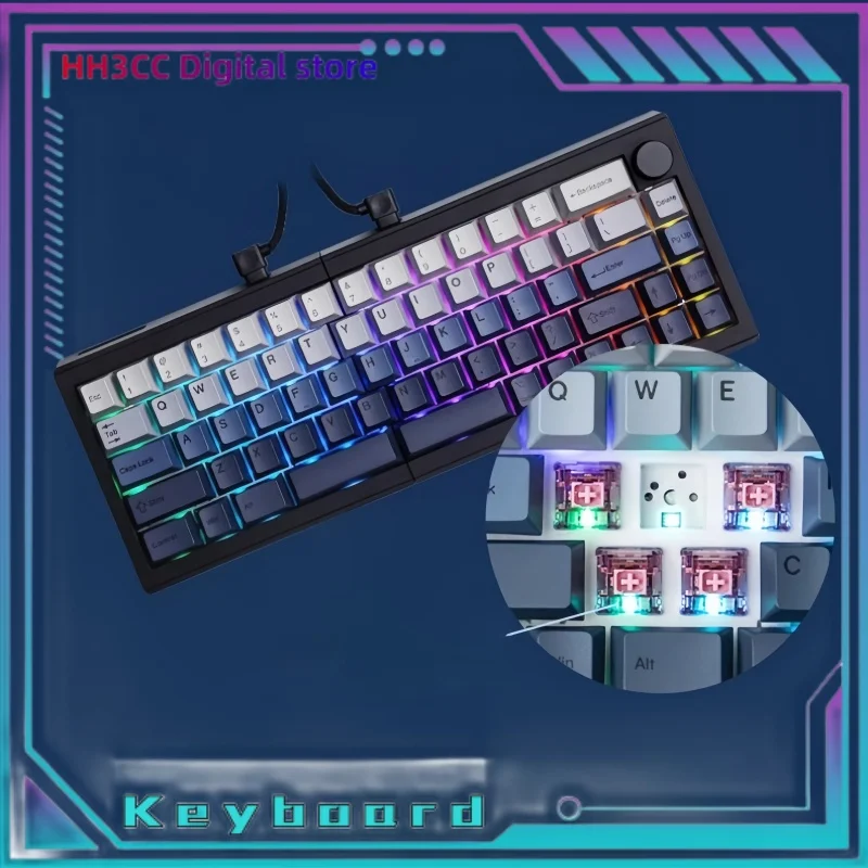 Customized Split 65 Mechanical Keyboard 68 Keys Three Connection Modes Supporting Hot Swappable Tablets Laptops Office Games