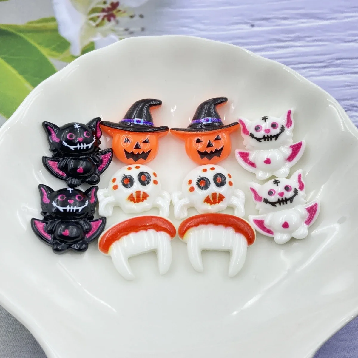 20PSC Halloween Pumpkin Head Bat Ghost Flat Back DIY Resin Figurines Scrapbook Home Decor Crafts