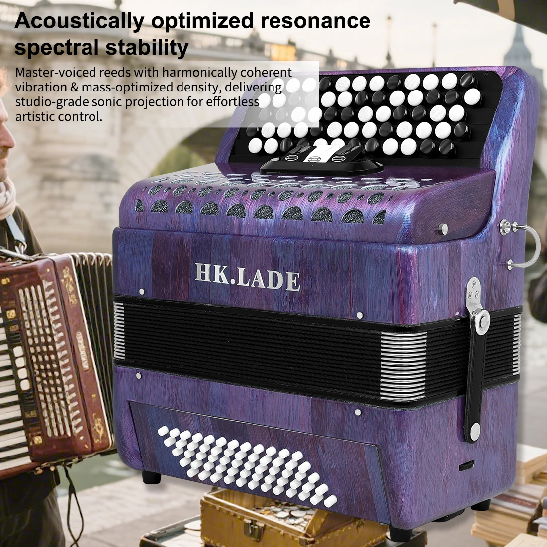 

HK·LADE AH-190 62-клавишная 60-басовая кнопка Pro Bayan Accordion 62-клавишный хроматический сильфон из козьей кожи, противоскользящие кнопки, решетка-хамелеон