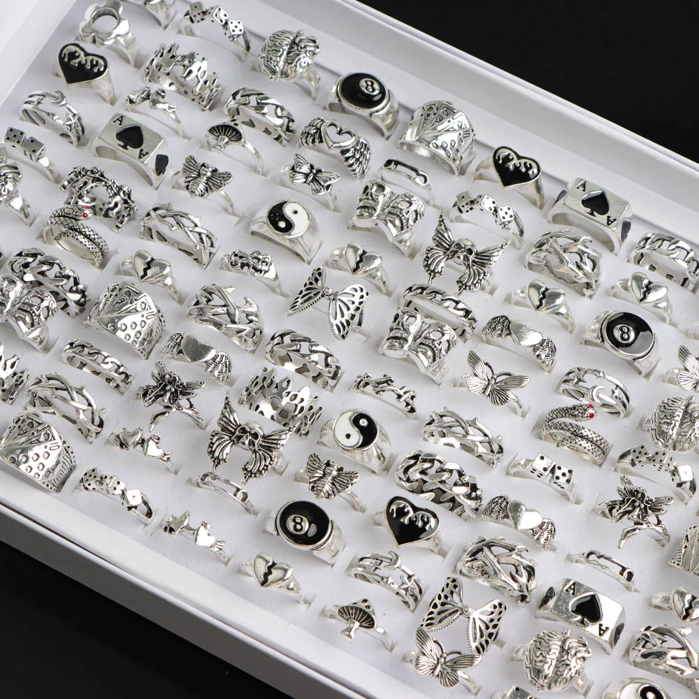 20/30/50 قطعة/الوحدة موضة خمر الشرير القوطية الجمجمة خواتم للنساء الرجال ريترو الحيوان هوب الهيب هدايا الحفلات فنجر مجوهرات مزيج نمط