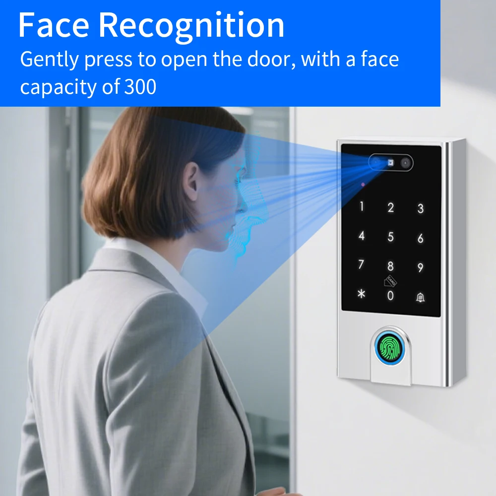 WiFi Face Recognition Access Control Machine 13.5MHz/125KHz Metal Belt Waterproof Fingerprint Control System Support Tuya App