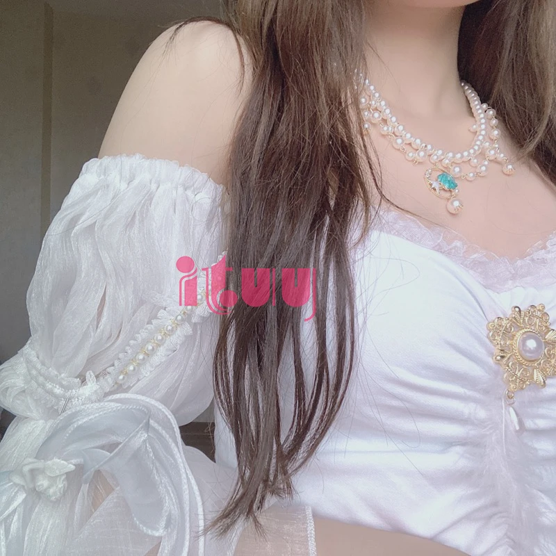 Handgemaakte Lolita Retro Barokke Edelsteen Ketting Oceaan Shell Hanger Parelsnoer Bruiloft Zoete Sleutelbeen Ketting Accessoire