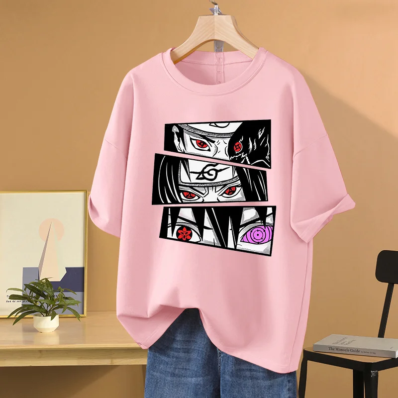 男性と女性のためのナルトアニメプリントTシャツ,うちはサスケ,レジャー,スポーツ,ストリート,カップル,学生