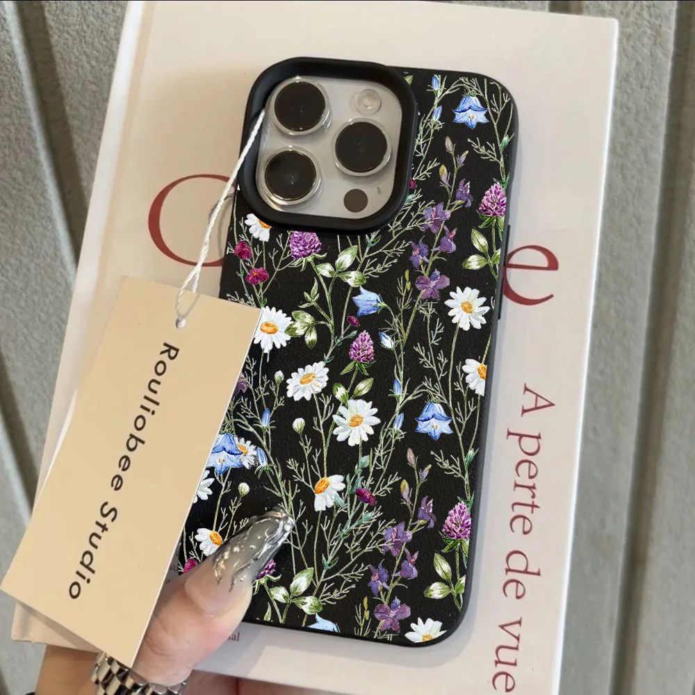 Cool Flower Peach Blossom Luxury Lichee leather pattern Phone Case For Samsung S26 S25 S24 S23 S22 S21 S20 Plus FE Ultra 4G 5G