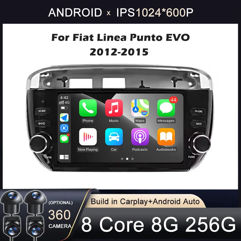 7 “para fiat linea punto evo 2012 - 2015 4g carro carplay auto android os rádio navegação gps multimídia player de vídeo bt 5.0