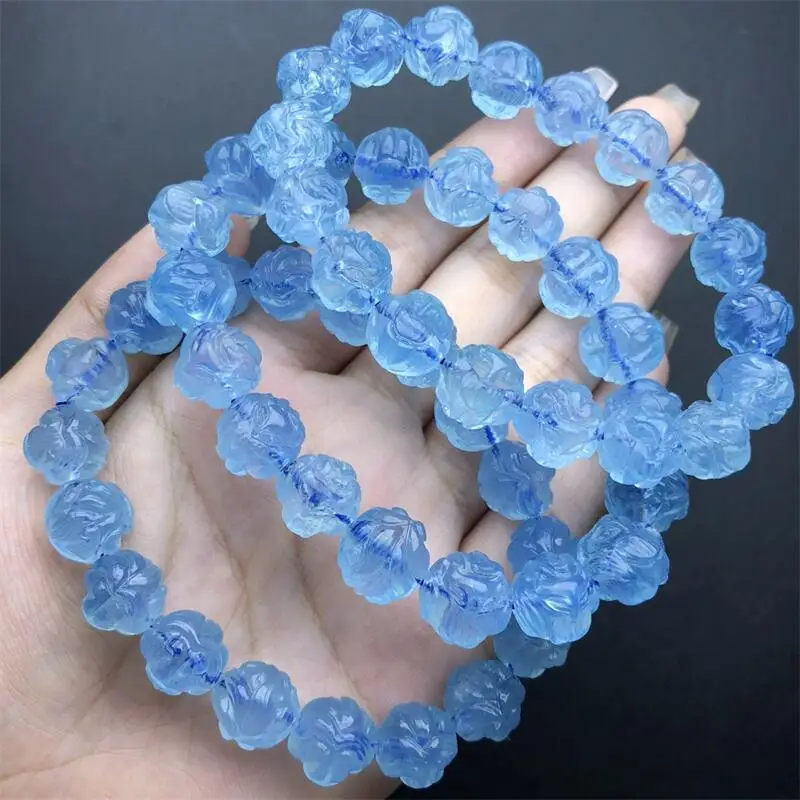 Natural Aquamarine Fox Fairy Sphere Bracelet Fashion Energy Stone Reiki Healing Crystal Strand Yoga Gift 1PCS