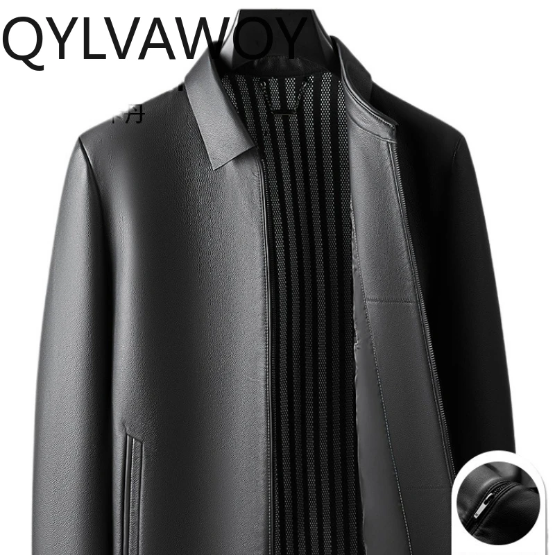 

QYLVAWOY 2025, осенне-зимняя мужская кожаная куртка из натуральной яловой кожи, деловая повседневная верхняя одежда среднего возраста, lederjacke herren LJ2626