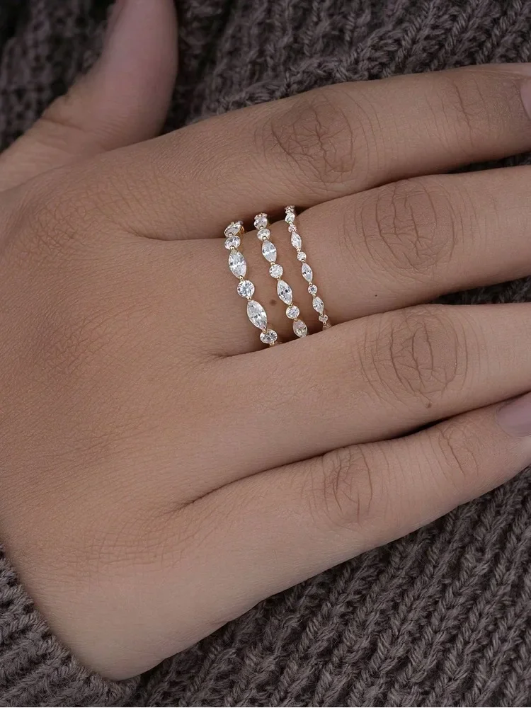 Ring aus 925er-Sterlingsilber, echter Moissanit, Diamant, Marquise, runder Ring für Damen, tägliche Outfits, Party, Mode, hochwertiger Schmuck – Detail 5