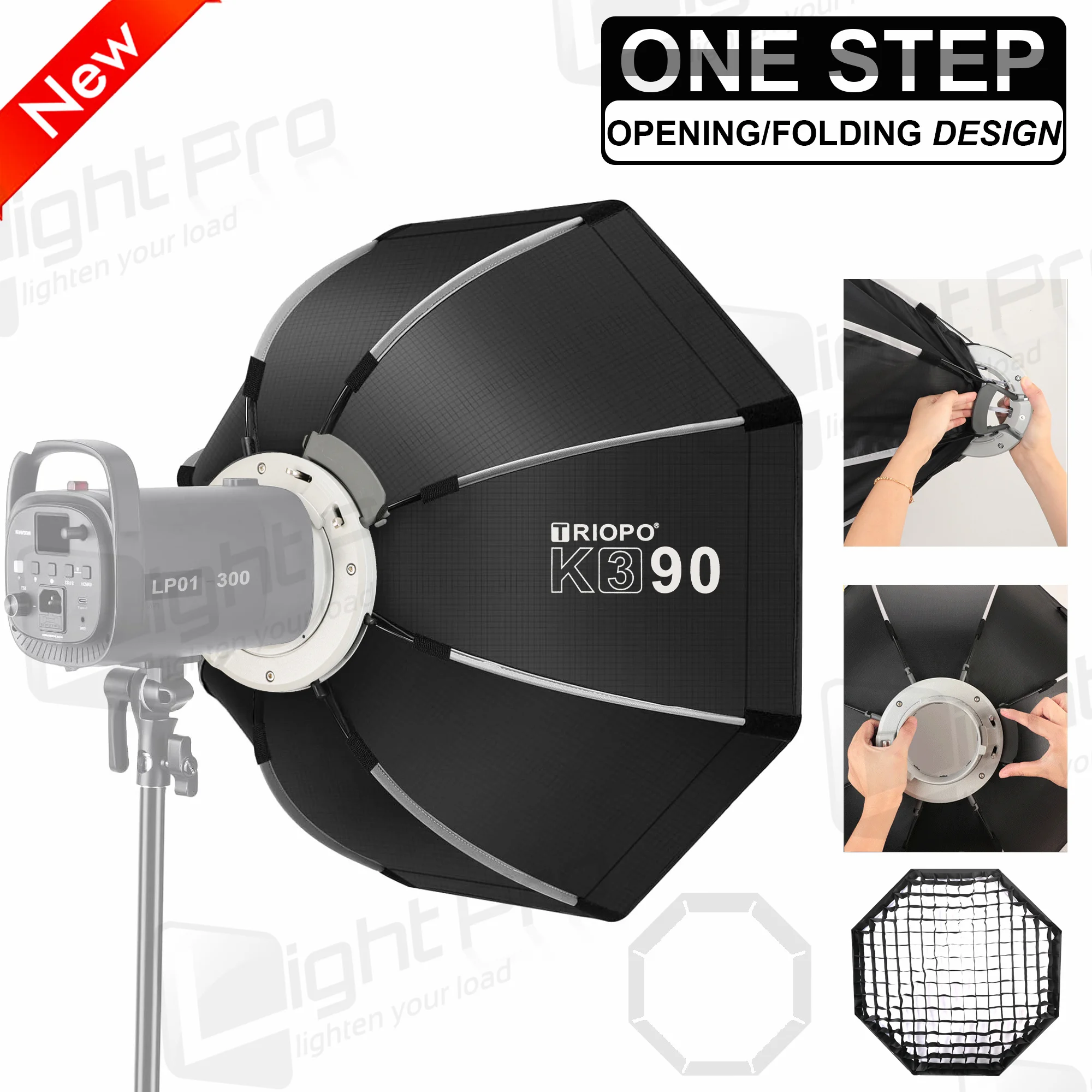 

Triopo 55/65/90/120cm Portable Octagon Umbrella Softbox One-Step Quick Release Light Modifier Reflector with Honeycomb Grid