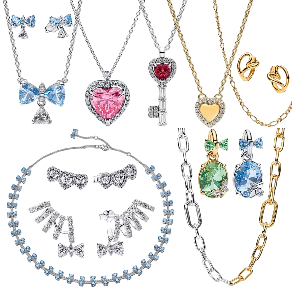 Hot selling new 925 silver women's bow flower necklace suitable for original charm DIY fashion European jewelry gifts