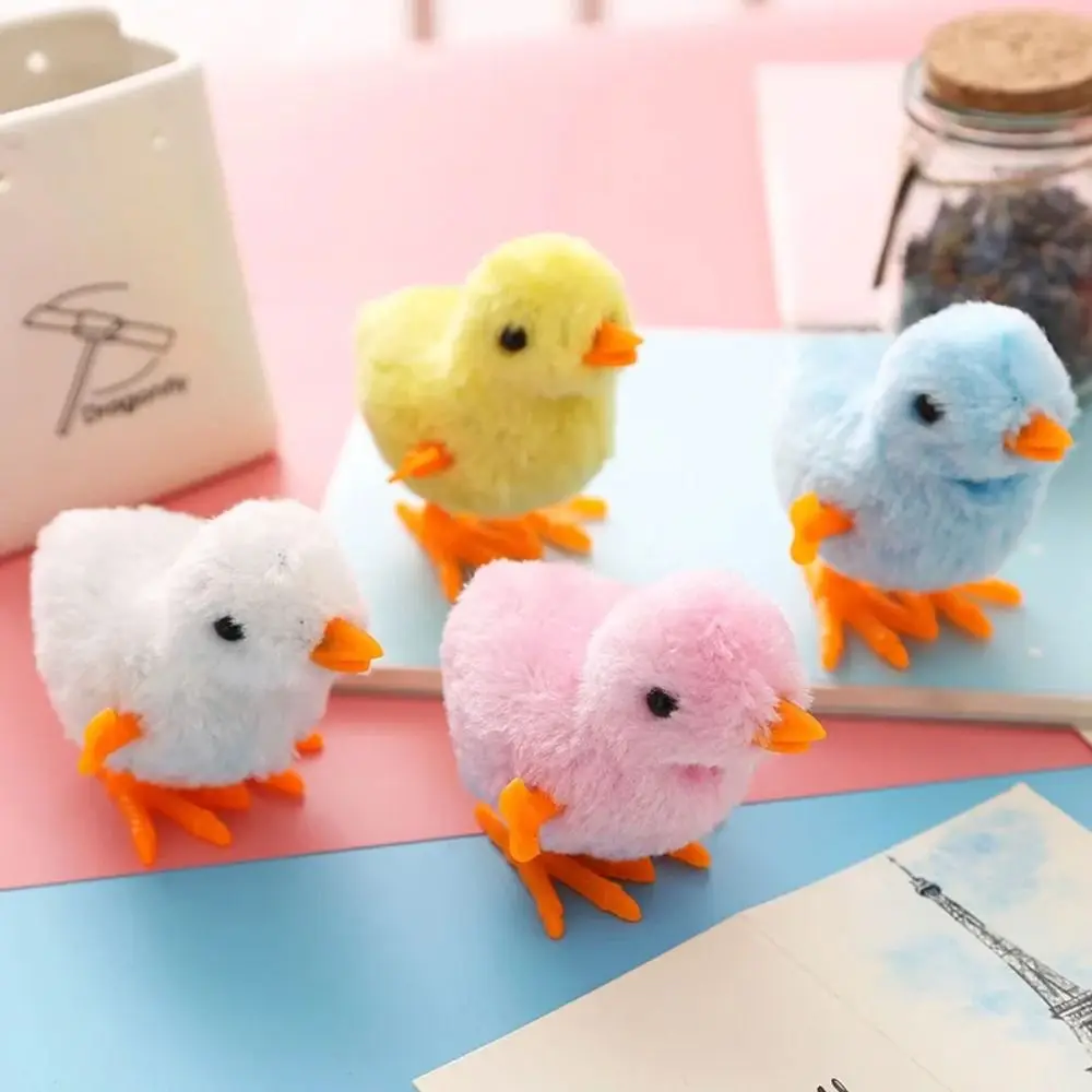 Cute Plastic Easter Running Chick Yellow Blue White Pink Jumping Wind Up Chick Cockwork