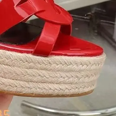 2026 Summer Newest Slides Corss Strap Patent Leather Platform Women Sandals Wedges Espadrilles Slip On Fashion Heels Open Toe