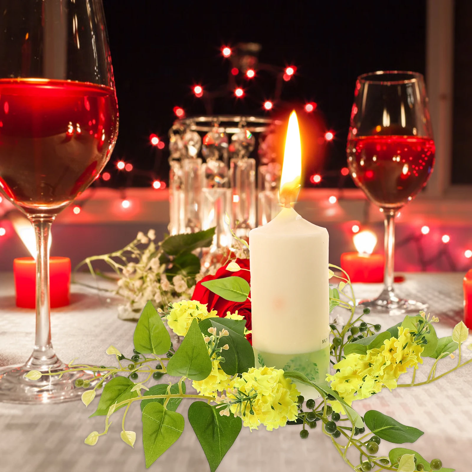 

1pc Fake Flower Wreath Wedding Pillar Table Door Wall Hanging Winter Floral Ring Artificial Leaf Centerpiece
