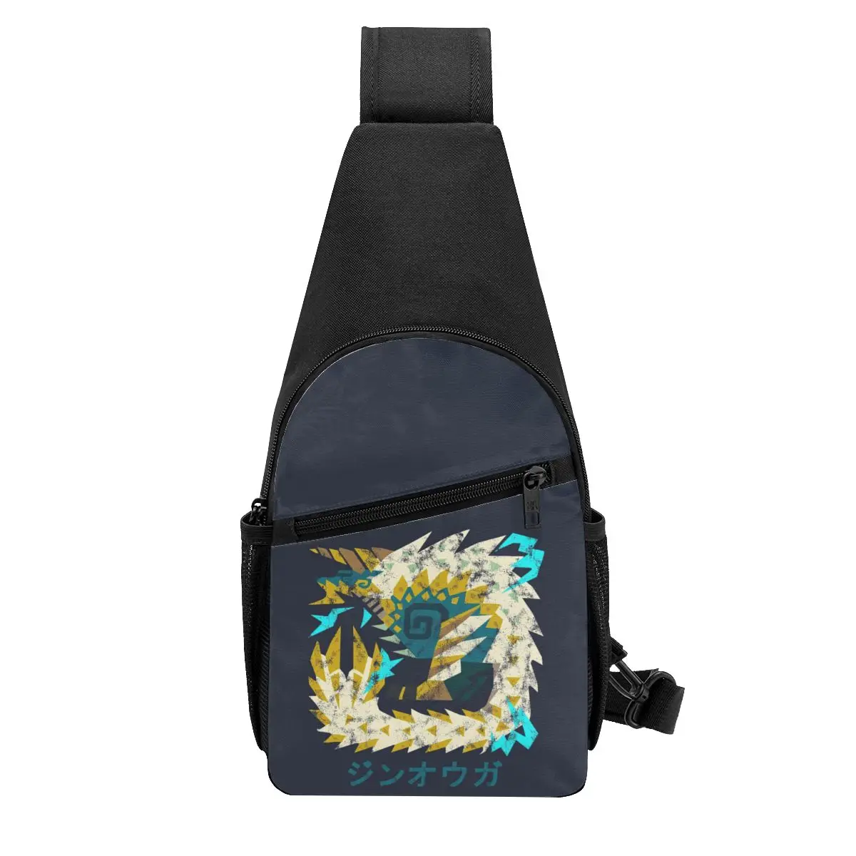 Monster Hunter World Iceborne Zinogre Kanji Chest Bag Men Sling Crossbody Backpack Chest Bag Travel Hiking Daypack Shoulder Bag