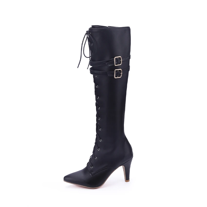 Mittellange Stiefel für Damen, 2026 Frühling und Herbst Neue Schnürstiefel, Damen Spitze Stiletto High Heels, Designer Luxus Übergrößen Größe 47, Direktverkauf vom Hersteller – Detail 40