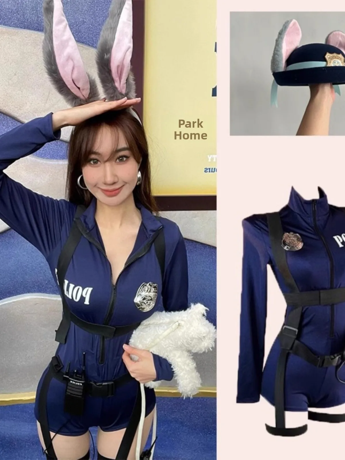 Kostium Króliczka Policjantki na Halloween, Seksowna Spódniczka z Wysokim Stanem w Stylu Koreańskim, Idealna na Dojazdy do Pracy