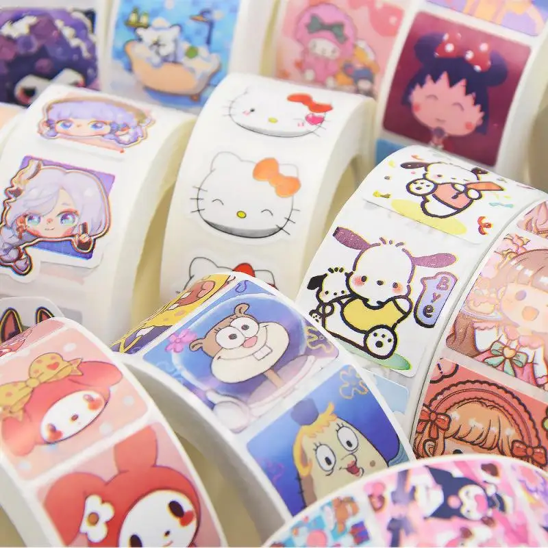 500Pcs Sanrio Stickers Kawaii Mymelody Kuromi Pochacco Tape Stickers Sealing Stickers Cute Expression Stickers Children's Toys