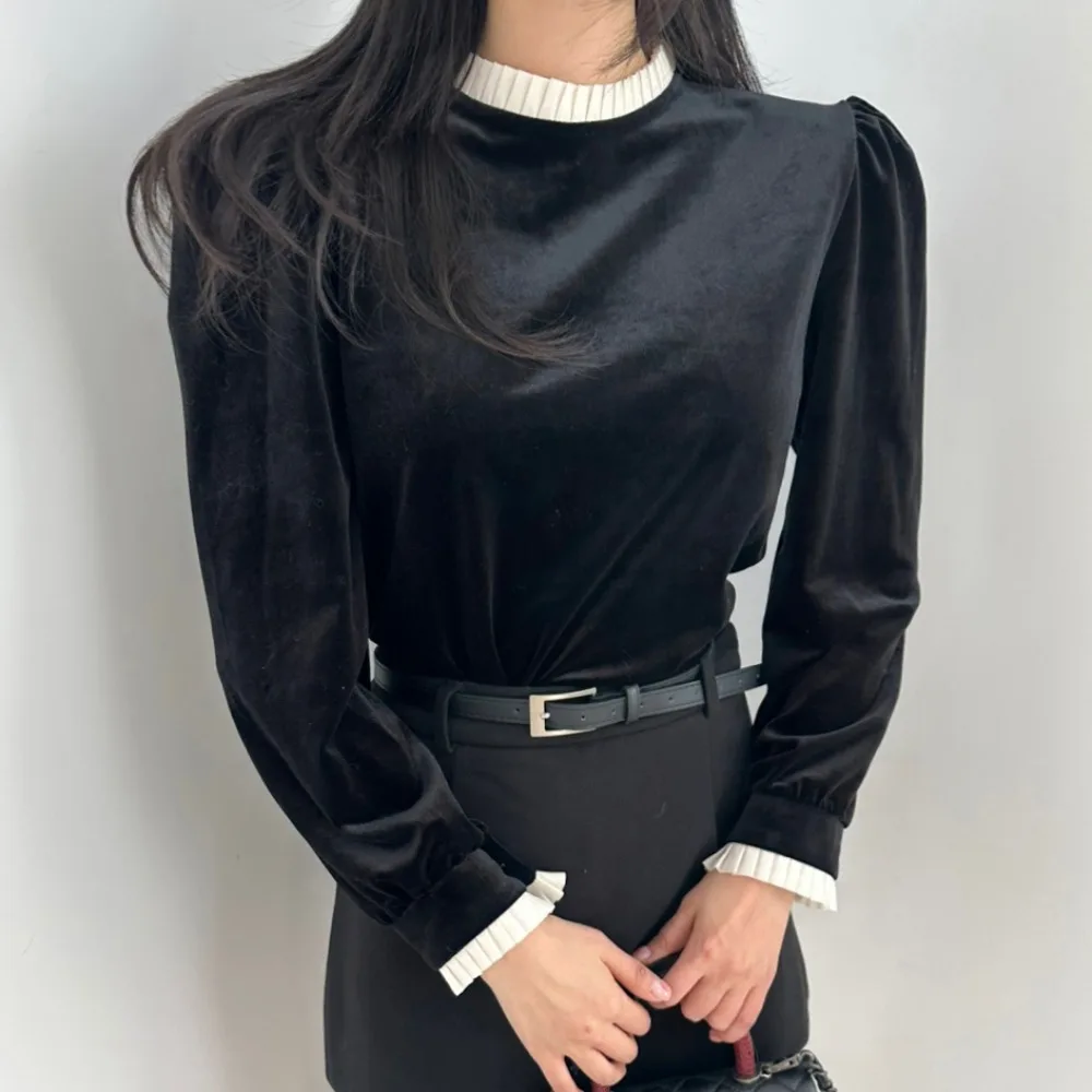 

Korean Sle Thi Velvet irt Women's Long Sve Base Layer Top Flower Warm irt French Sle Polyester Fabric