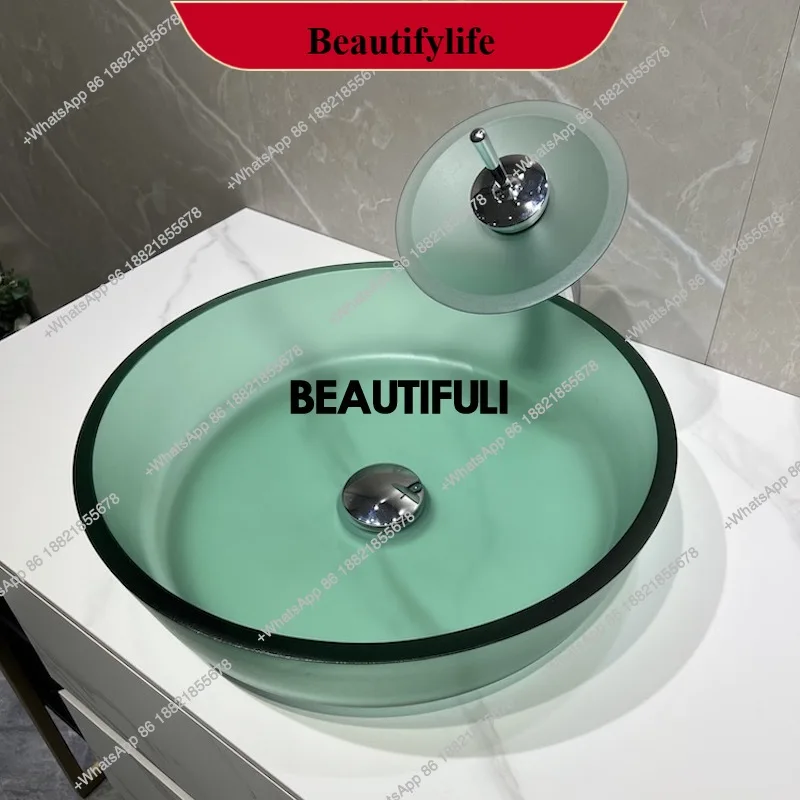 

F185 Умывальник из матового закаленного стекла цвета чая, стильная художественная прозрачная столешница, круглая раковина для отеля