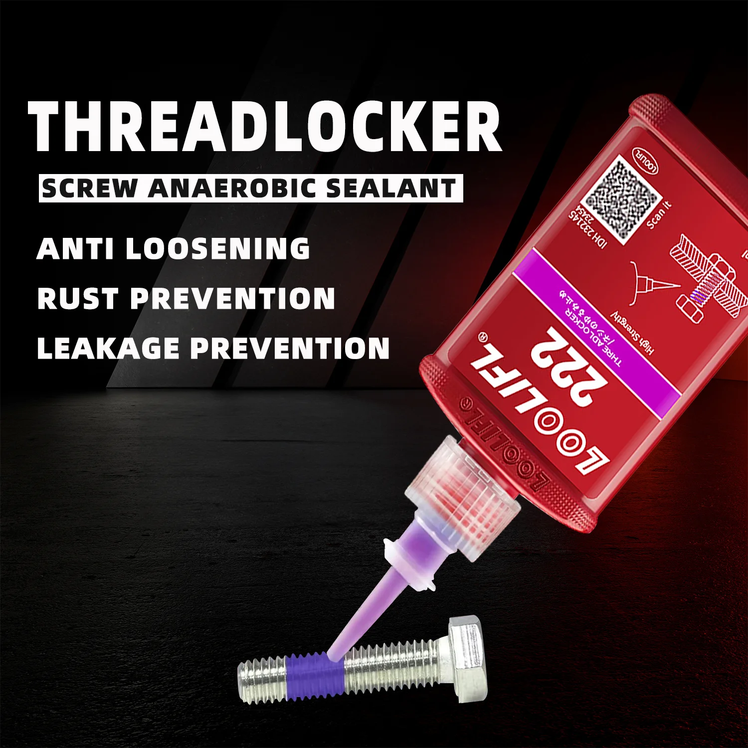 

LOOLIFL50ML Purple 222 Low Strength Thread Locker is suitable for metal nuts and bolts It prevents vibration loosening and rust