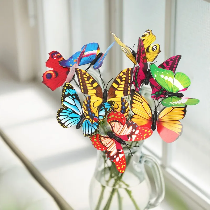 

20pcs Simulation colorful butterfly pvc 3D single-layer three-dimensional butterfly wedding garden outdoor flower pot decoration