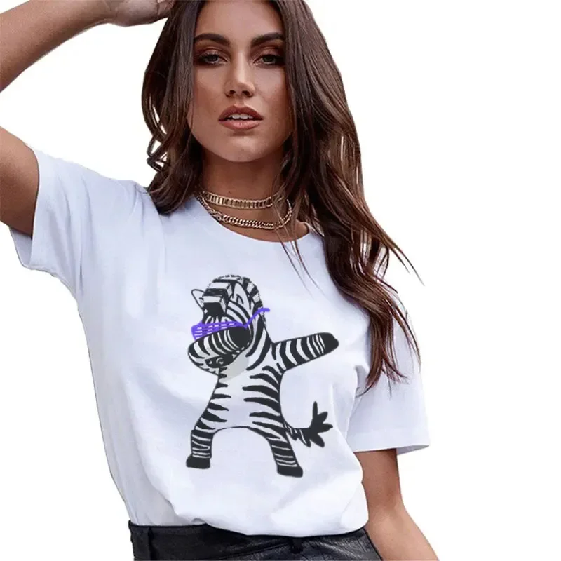 Women's Graphic T-Shirt Short Sleeve Fun Print Cat Zebra Panda Gesture Pattern Fashion Top Modal fabric Cartoon animals