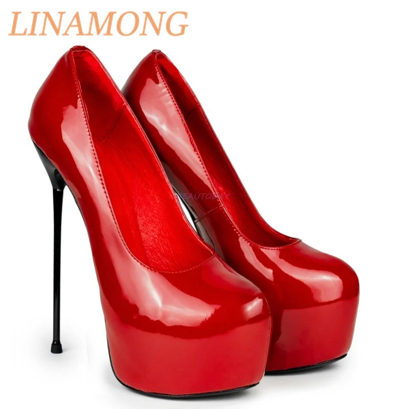 

Round Headed Waterproof Table Pump Monochrome Simple Ultra-Fine Heel Leather Ladies' Temperament Banquet Party High Heels