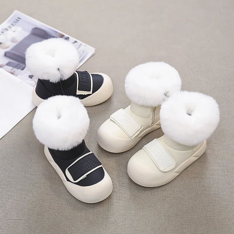 Children's Snow Boots Fleece Thickened Thermal Cotton Boots 2024 Winter New Fashionable Versatile Mao Mao Mouth Short Boots