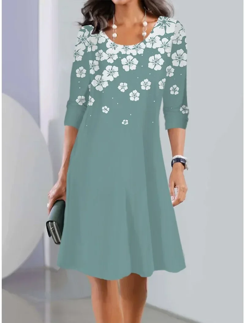 

Simple Printed Women's Midi Dresses Summer Long Sleeve Casual Female Beach Party Skirt Y2k Sexy Ladies Knee-length Dresses