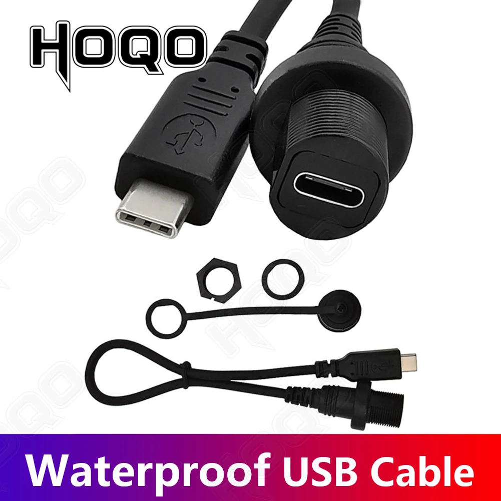 IP67 Water Proof Type-C Kabel Usb C Man-vrouw Panel Mount Connector Verlengkabel 30Cm USB-C waterdichte Kabel Type C Male naar Female USB-C Converter Adapter Type-C Panel Mount Jack met Dust Cover