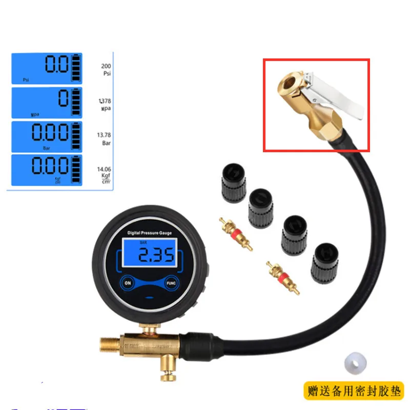 New!Inflator pump digital extension tube, digital tire pressure gauge, car tire pressure gauge, bicycle pressure gauge