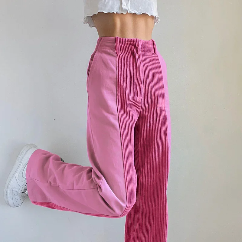 

2024 Casual Corduroy Pants Women Vintage Patchwork Straight Aesthetic Baggy Trousers Harajuku High Waist Loose Female Stretwear