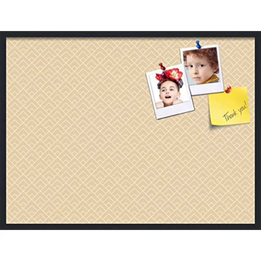 

Доска для объявлений из пробкового материала, 40x30 дюймов. Декоративная доска для заметок в рамке с современным узором в бежевых тонах и черным сатиновым покрытием.