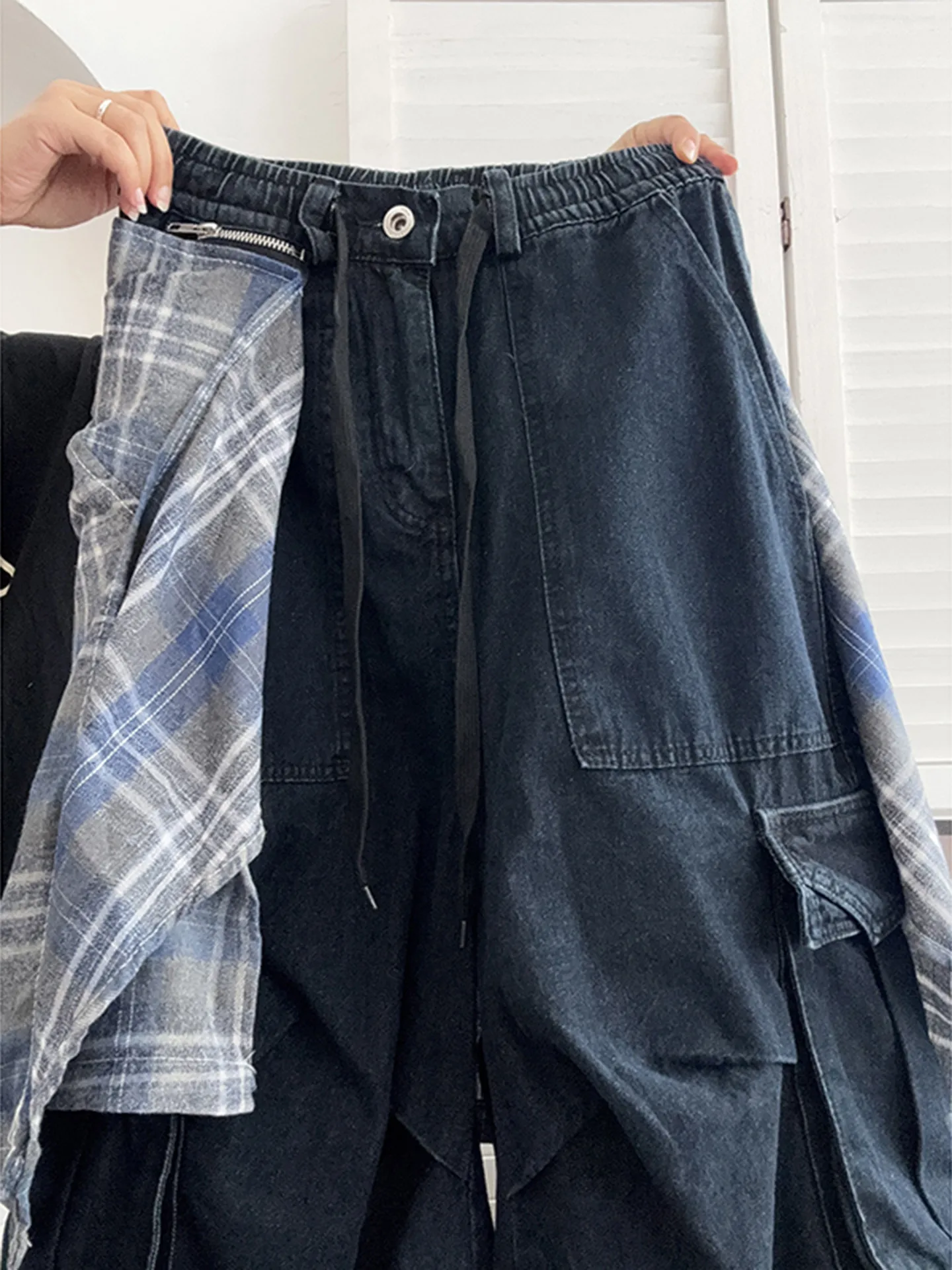 

Detachable Loose Straight Leg Men's Jeans Bamboo Blue Washed out Cleanfit Deconstructed Style Workwear Trousers