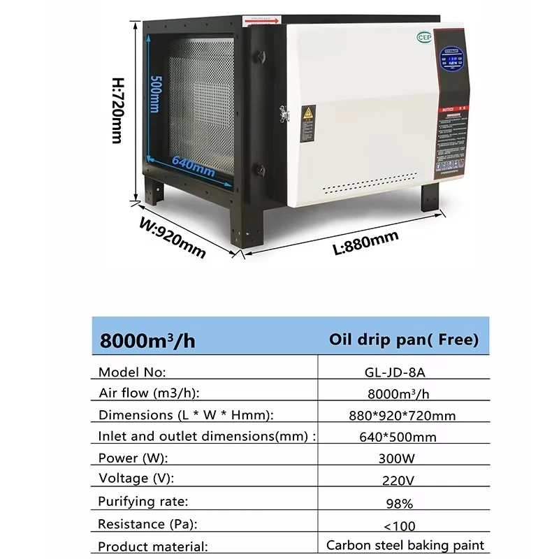 الغسيل للمدرسة كافترياس برغر محلات التخلص من الغاز معدات تنظيف الهواء OEM مخصص الكربون الصلب النفط الدخان تنقية الدخان #3