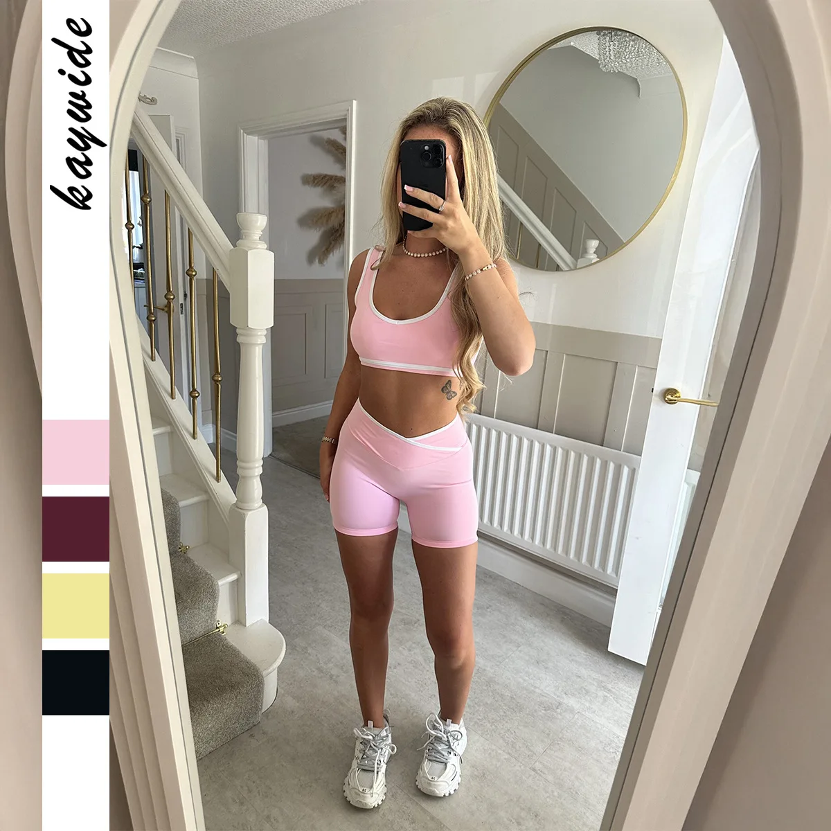 

KIDCRKJ Sports Women Summer 2piece Outfit Bright Color Bra Yoga Camisole For Female High Quality Mid Waist Yoga Lady Shorts